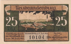 Neubrandenburg 25 Pf G-935.2 2.7.1921-30.6.1922 VF