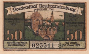 Neubrandenburg 50 Pf G-935.2 2.7.1921-30.6.1922 AU/UNC 