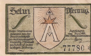 Arolsen 10 Pf G-44.1 6.1921 XF
