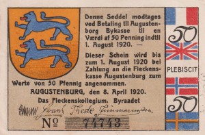 Augustenburg 50 Pf G-54.1 8.4.1920-1.8.1920 VF