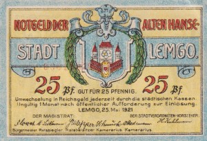 Lemgo 25 Pf G-789 25.5.1921 VF
