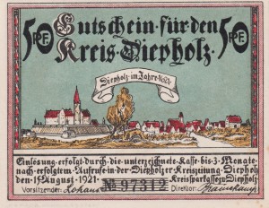 Diepholz 50 Pf G-273.3a 15.8.1921 AU/UNC 2. Auburg bei Wagenfeld A