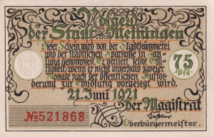 Meiningen 75 Pf G-877.2.3 21.6.1921 aUNC 3.grun