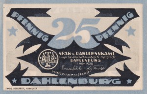 Dahlenburg 25 Pf G-252.1 1.11.1920-31.12.1922 AU/UNC