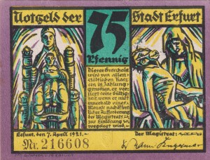 Erfurt 75 Pf G-344.5 7.4.1921 aUNC