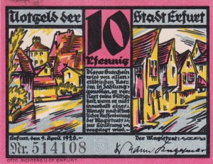 Erfurt 10 Pf G-344.6 9.4.1921 aUNC
