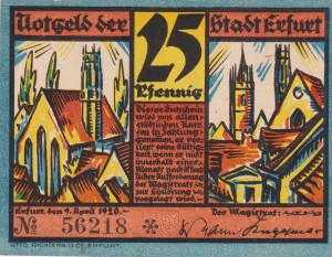 Erfurt 25 Pf G-344.6 9.4.1921 aUNC