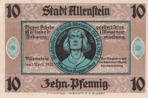 Allenstein (Olsztyn) 10 Pf G-13.1a 1.4.1921 aUNC Rs. Schloss