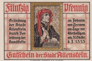 Allenstein (Olsztyn) 50 Pf G-13.2a 1.4.1921 UNC Rs. Jakobikirche