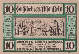 Allenstein (Olsztyn) 10 Pf G-13.2a 1.4.1921 aUNC 