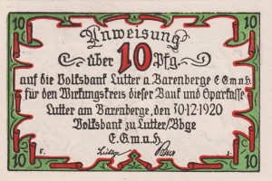 Lutter am Barenberge 10 Pf  G-847.1 30.12.1920 a UNC