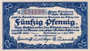 Hannover 50 Pf  G-572.2 1.7.1921 aUNC Reihen:M 