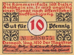 Detmold 10 Pf G-268 8.1920 aUNC 