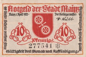 Mainz 10 Pf G-860.2a 1.4.1921 VF