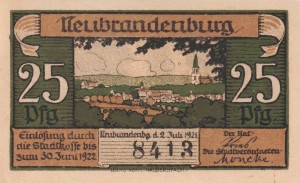Neubrandenburg 25 Pf G-935.2a 2.7.1921-30.6.1922 AU/UNC