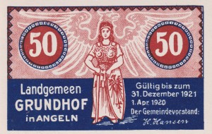 Grundhof in Angeln 50 Pf  G-493.1.2 1.4.1921- 31.12.1921 UNC 2. Schwedenwall