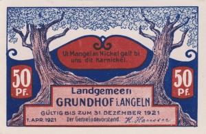 Grundhof in Angeln 50 Pf  G-493.1.3 1.4.1921- 31.12.1921 aUNC 3. Hafen