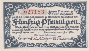 Hannover 50 Pf  G-572.1 1.7.1921 aUNC Reihen:K 