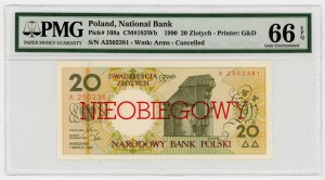 Polska 20 Złotych P-168 1990 PMG66