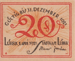 Lubeck 20 Pf G-831.1a 1.4.1921 aUNC Bilder: I 