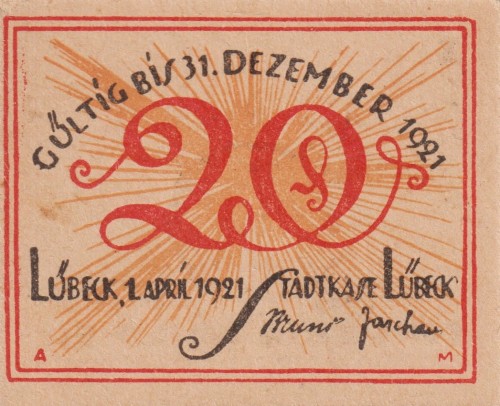 Lubeck 20 Pf G-831.1a 1.4.1921 aUNC Bilder I A.jpg