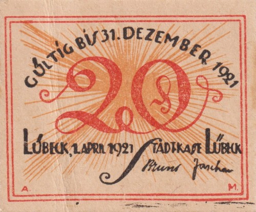 Lubeck 20 Pf G-831.1a 1.4.1921 aUNC Bilder II A.jpg
