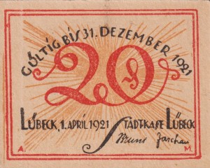 Lubeck 20 Pf G-831.1a 1.4.1921 AU/UNC Bilder: III