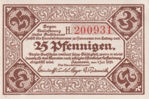 Hannover 25 Pf  G-572.1 1.7.1921 AU/UNC Reihen: H