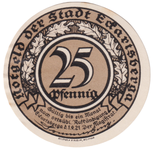 Eckartsberga Thur 25 Pf  G-305.4.5 1.9.1921 XF Deutsch sein