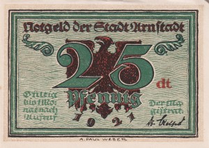Arnstadt 25 Pf G-43.2 1921 XF  Bst: dt