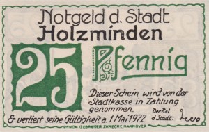 Holzminden 25Pf 1.5.1922 aUNC