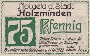 Holzminden 75 Pf 1.5.1922 aUNC