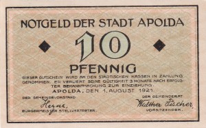 Apolda 10 Pf G-36 1.8.1921 aUNC