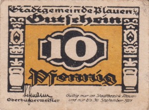Plauen 10 Pf G-P26.6d 30.9.1921 XF