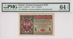 Polska/Niemcy Okupacja WWI 1/2 Marki CM 1a-b Pick 1 1917 PMG 64