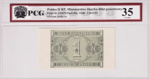 Polska II RP Ministerstwo Skarbu-Bilet państwowy 1 Złoty CM 78 Pick 50 Par 105c PCG 35