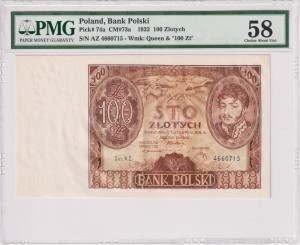 Polska Bank Polski 100 Złotych CM 73a Pick 74a 1932 PMG 58