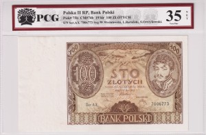 Polska II RP Bank Polski 100 Złotych CM 74b Pick 75b 1934 PCG 35