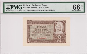Polska 2 Złote CM-92 P-92 1940 PMG 66