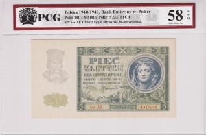 Polska 5 Złotych CM-101b P-101 1941 PCG 58