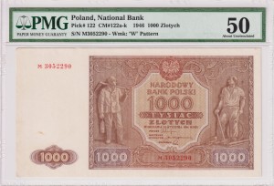 Polska 1000 Złotych CM-122a-k P-122 1946 PMG 50