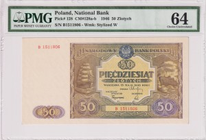 Polska 50 Złotych CM-128a-b P-128 1946 PMG 64