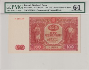 Polska 100 Złotych CM-129/a/b/c P-129 1946 PMG 64