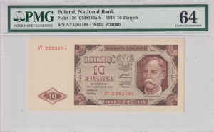 Polska 10 Złotych CM-136a-b P-136 1948 PMG 64