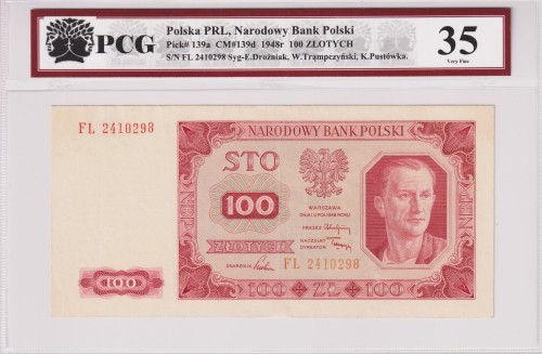 Polska PRL 100 Złotych CM-139d P-139a 1948 PCG 35 A.jpg