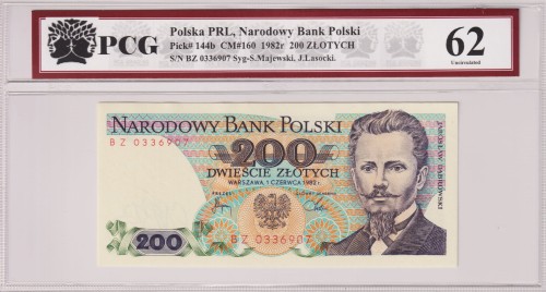 Polska PRL 200 Złotych CM-160 P-144b 1982 PCG 62 A.jpg