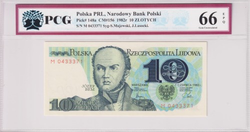 Polska PRL 10 Złotych CM-156 P-148a 1982 PCG 66 A.jpg